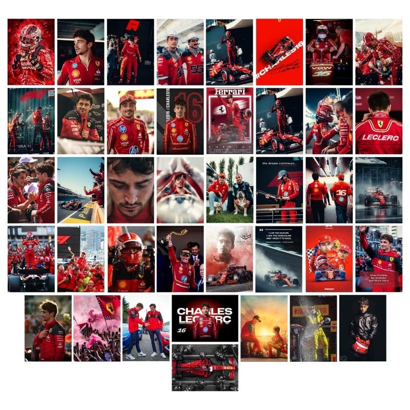 auraposter Charles Leclerc Poster (Set of 40) | Formula 1 Posters (15 x10 cm) | Ferrari Formula One Poster Charles Leclerc MiniPosters for Wall, Bedroom, Living roo m | Posters | Glue Dots Included - Image 1