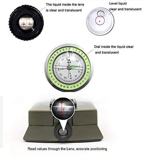 CASON (DEVICE OF C) Professional High Accuracy Metal Waterproof Military Compass for Directions (8 X 6.5 X 3 Cm, Green) - Image 5