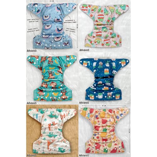 Advanso Leakage Proof cloth diapers for babies, high absorbent 6 reusable diaper 12 insert pad combo pack washable cloth diaper free size 5-18kg adjustable pocket cover 87 - Image 4