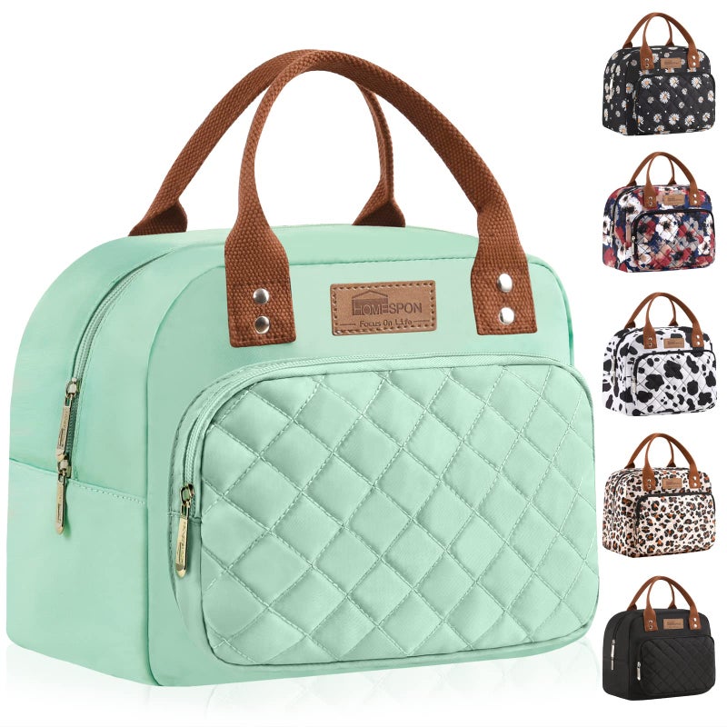 HOMESPON Lunch Bag for Woman Man Adults with Front Pocket Insulated Lunch Tote Lunch Box Container for Work Picnic or Travel(Green) - Image 1