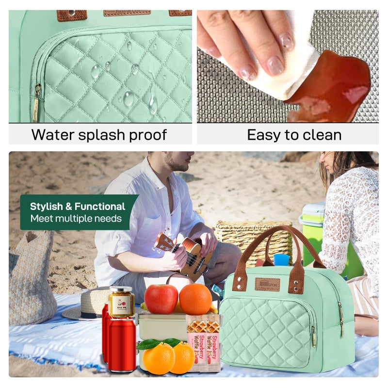 HOMESPON Lunch Bag for Woman Man Adults with Front Pocket Insulated Lunch Tote Lunch Box Container for Work Picnic or Travel(Green) - Image 4