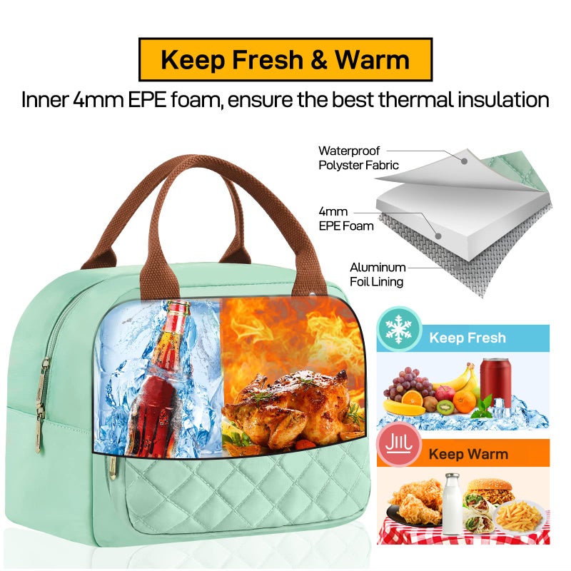 HOMESPON Lunch Bag for Woman Man Adults with Front Pocket Insulated Lunch Tote Lunch Box Container for Work Picnic or Travel(Green) - Image 2
