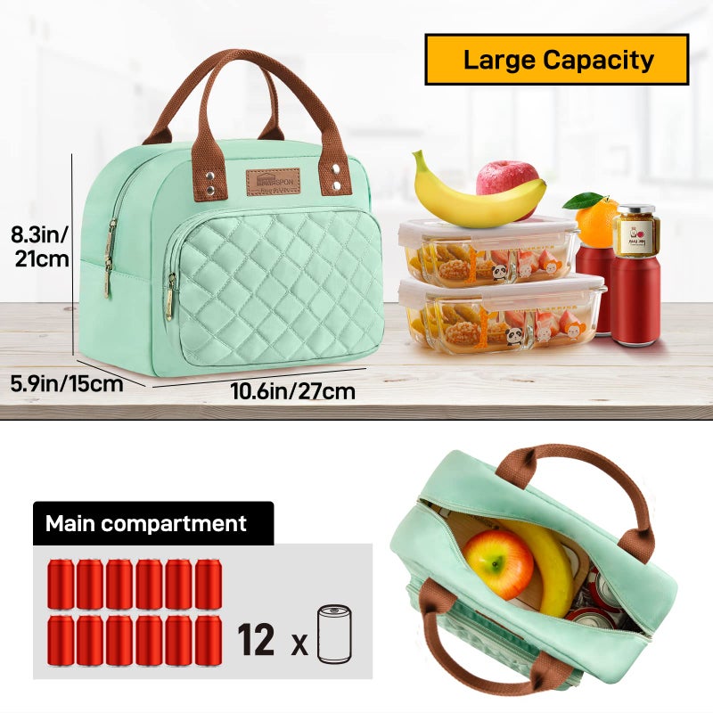 HOMESPON Lunch Bag for Woman Man Adults with Front Pocket Insulated Lunch Tote Lunch Box Container for Work Picnic or Travel(Green) - Image 3