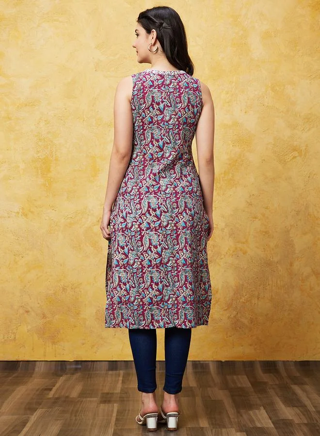 globus Printed Sleeveless A-Line Kurta