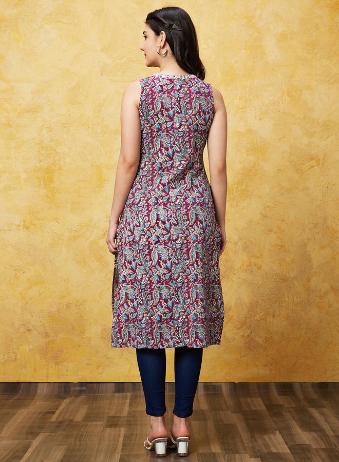 globus Printed Sleeveless A-Line Kurta - Image 3