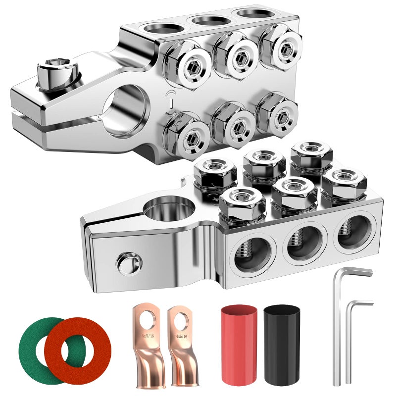 Battery Terminal Connectors 12Way Battery Terminal Clamps BetyBedy Battery Terminals Top Post 8AWG up to 40XL AWG Gauge Positive and Negative 1 Pair for SAEDINEN Tapered Top Post