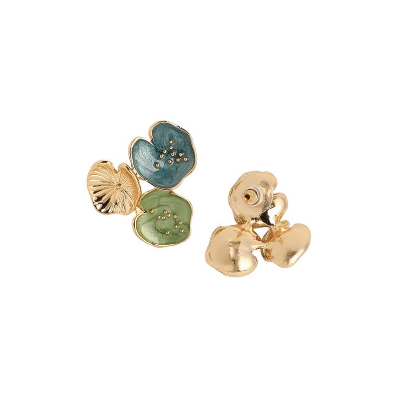 SOHI Women's The Small Lilypad Stud Earrings For Casual Wear | Indigo Blue & Olive Green Colour | Alloy Material | Push Back Closure | Metallic Earrings | Fashion Stud Earrings For Women & Girls - Image 5