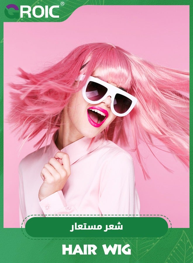 GROIC LLight Pink Bob Wig for Women Straight Pink Bob Wigs with Bangs Syntheic Colorful Cosplay Short Pink Wig Bob for Women Costume - Image 5