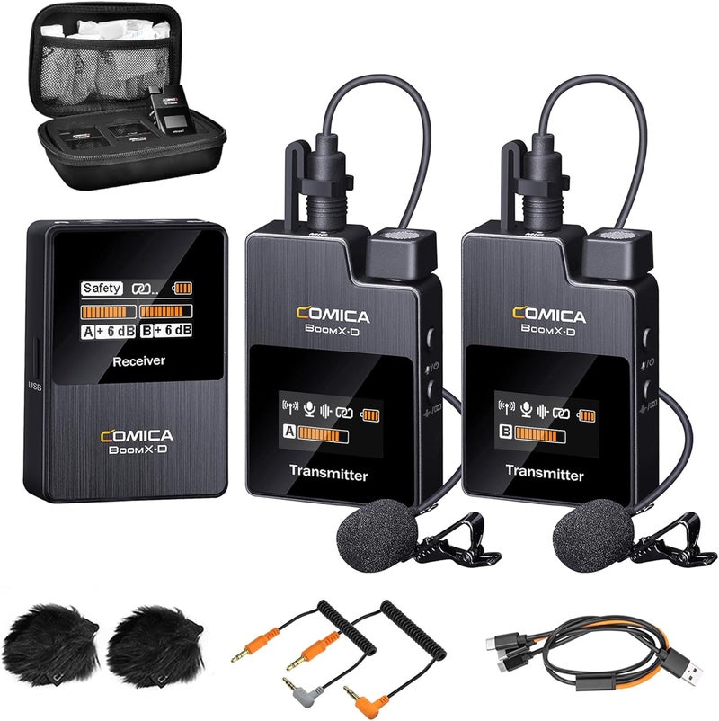 COMICA BoomX-D2 Wireless Lavalier Microphone System with Dual Transmitters and Receiver, 656ft Range, Noise Cancelling for Vlogging and Content Creation - Image 1