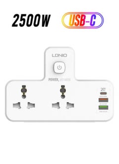 LDNIO محول قابس مزدوج مع ضوء ليلي للتحكم باللمس، مقابس ثنائية الاتجاه، محول شاحن حائط متعدد المقابس مع 1 USB C &amp; 2 فتحات USB PD &amp; QC3.0 مقبس طاقة للمكتب المنزلي  - Image 1