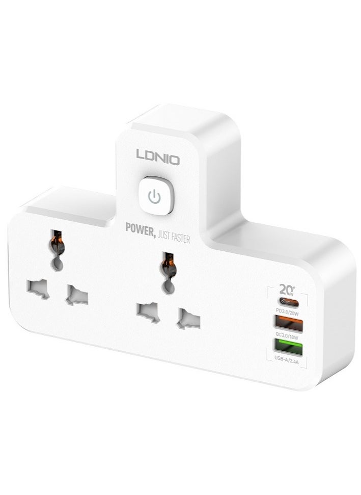 LDNIO - Double Plug Adaptor with Touch Control Nightlight 2 Way Plugs Extension Multi Sockets Wall Charger Adapter with 1 USB C & 2 USB Slots PD & QC3.0 Power Socket for Home Office - Image 1