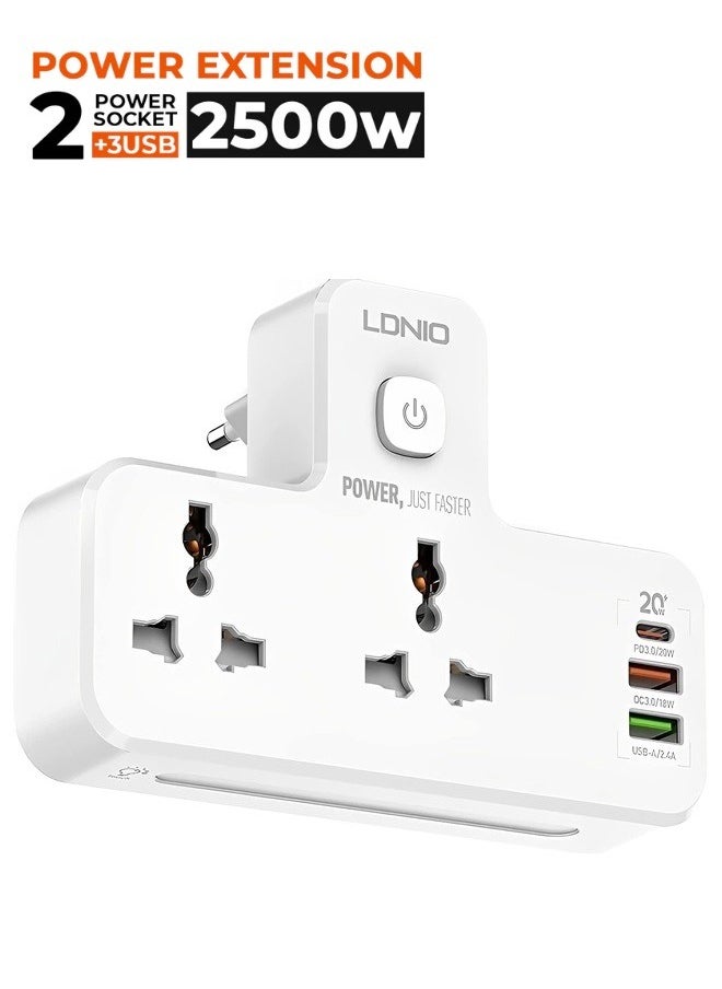 LDNIO - Double Plug Adaptor with Touch Control Nightlight 2 Way Plugs Extension Multi Sockets Wall Charger Adapter with 1 USB C & 2 USB Slots PD & QC3.0 Power Socket for Home Office - Image 1