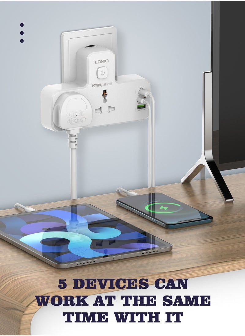 LDNIO - Double Plug Adaptor with Touch Control Nightlight 2 Way Plugs Extension Multi Sockets Wall Charger Adapter with 1 USB C & 2 USB Slots PD & QC3.0 Power Socket for Home Office - Image 1
