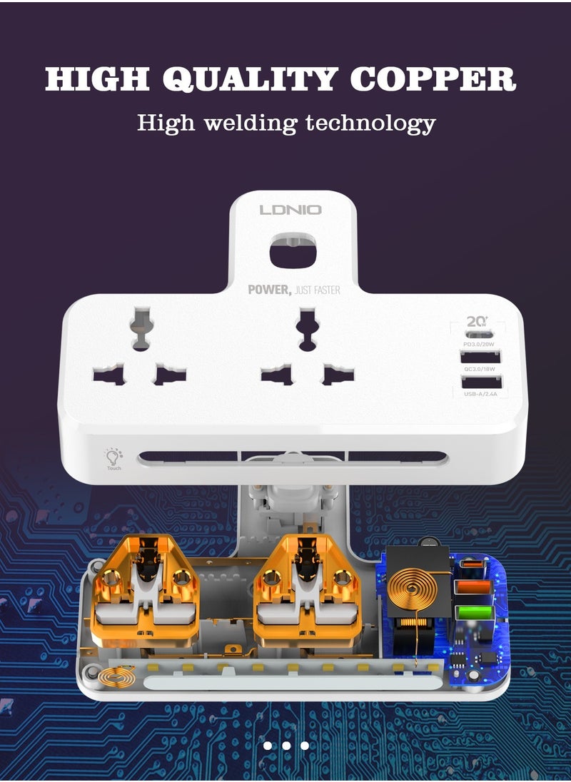 LDNIO - Double Plug Adaptor with Touch Control Nightlight 2 Way Plugs Extension Multi Sockets Wall Charger Adapter with 1 USB C & 2 USB Slots PD & QC3.0 Power Socket for Home Office - Image 1