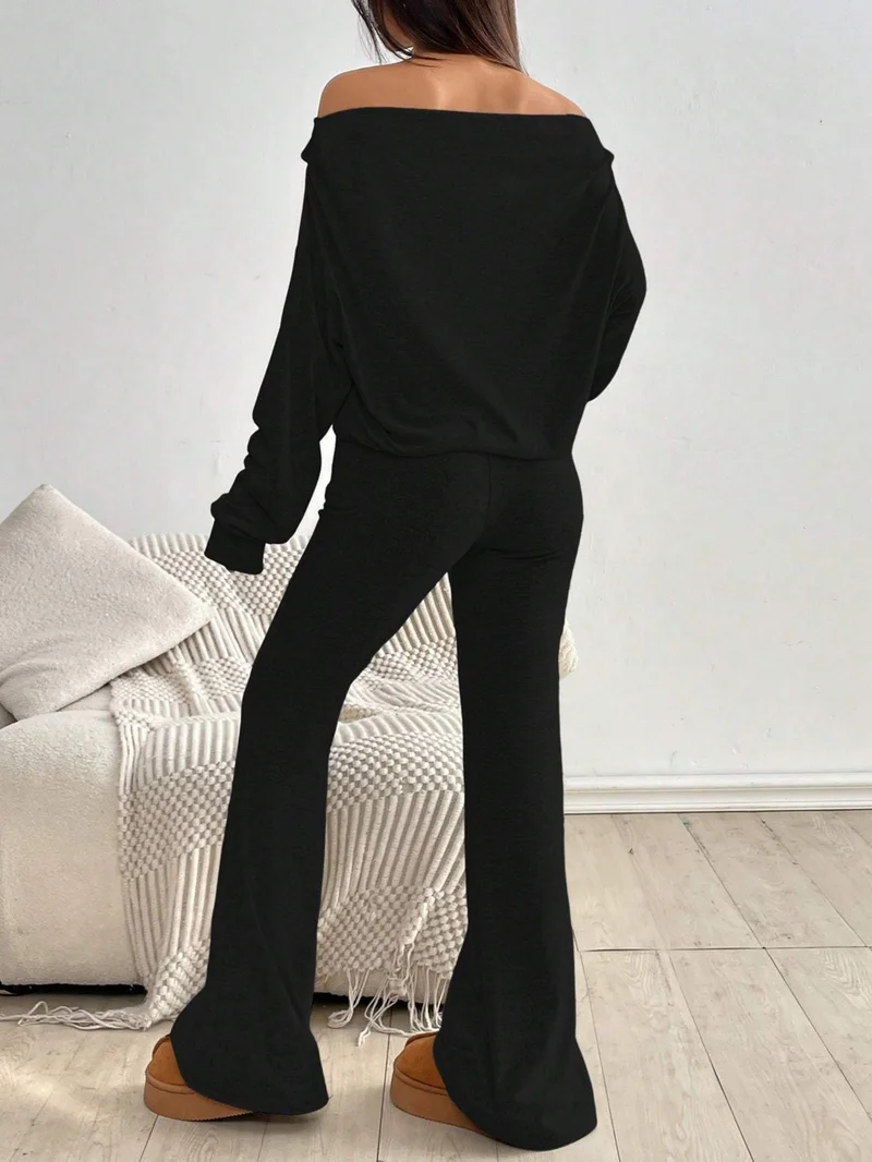 Take Two Black Off Shoulder Neck Top and Pants Co-Ords