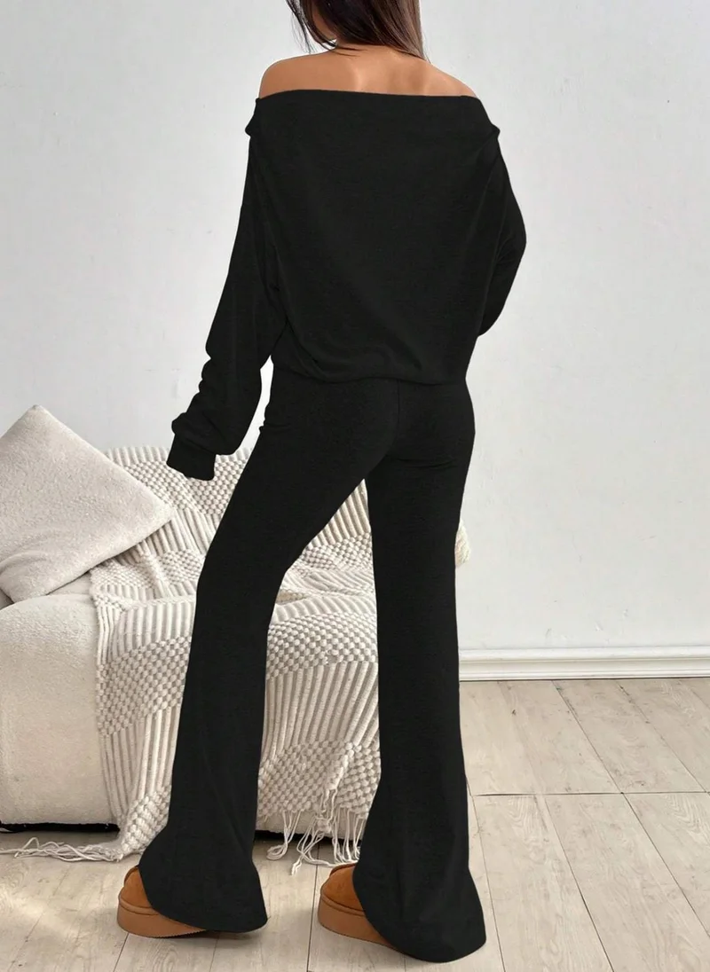 Take Two Black Off Shoulder Neck Top and Pants Co-Ords