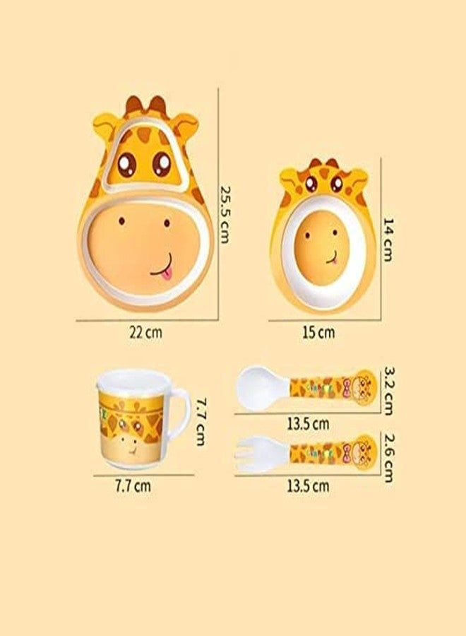 Funspark 5 Piece Mealtime Bamboo Dinnerware for Baby Kids-Toddler, Set of Plate-Bowl Cup and Spoon-Baby Feeding Utensils for Kid, Great Gift for Birthday Bird (Giraffe) - Image 2
