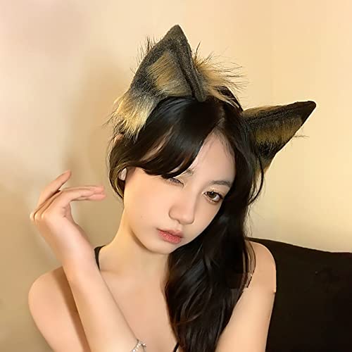 VIGVAN Handmade Wolf Fox Ears Animal Cosplay Cute Head Accessories for Halloween (Wolf Brown Black) - Image 4
