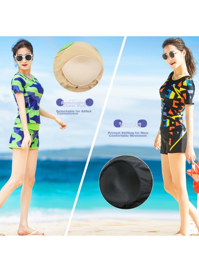 Dk Conservative Two-piece Swimsuit For Women, Push-up Bra, Slimming, Tummy Control, Short-sleeve Swimwear For Hot Springs And Swimming - Image 3