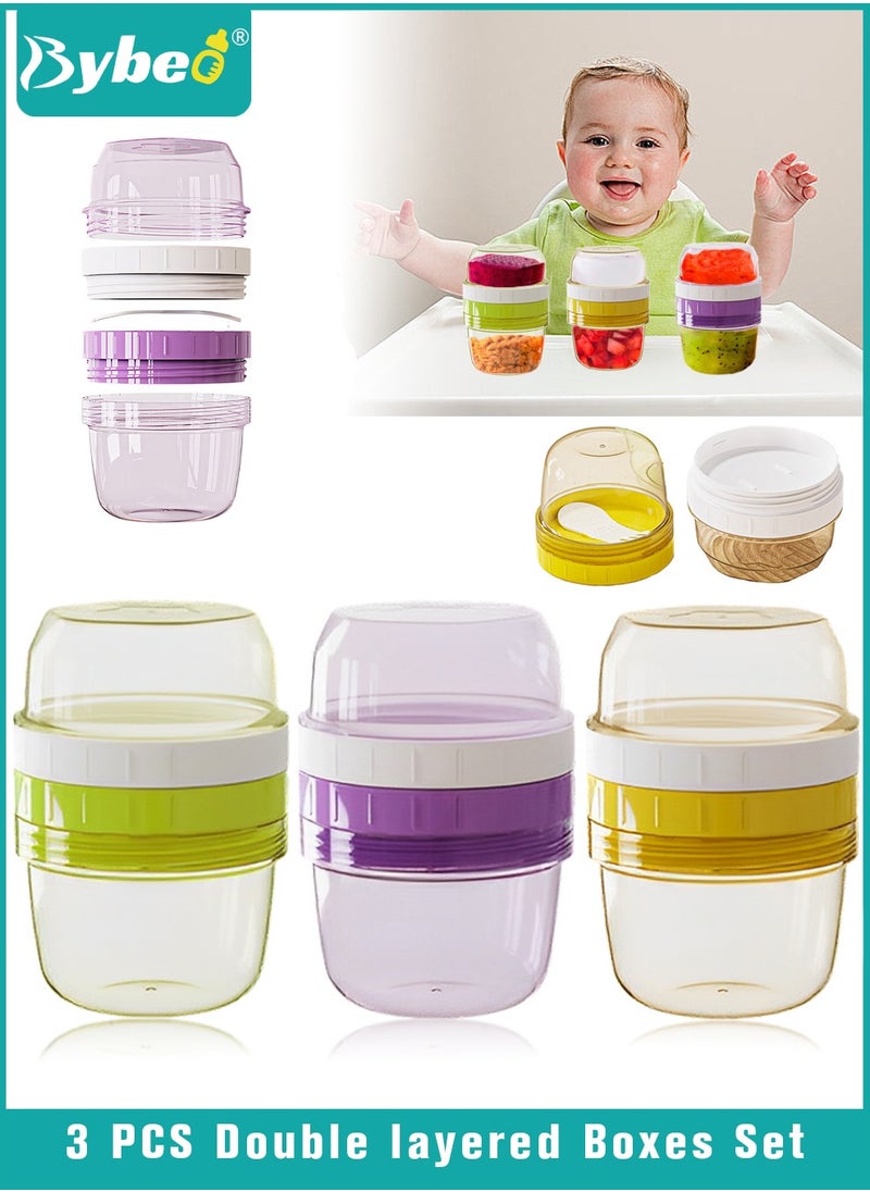 Bybeo 3 PCS Double-Layer Baby Food Containers, Reusable Infant Food Storage Jars, Small Snack Container, On and Go Cups for Infant & Babies & Students, Microwave & Dishwasher Friendly  - Image 1