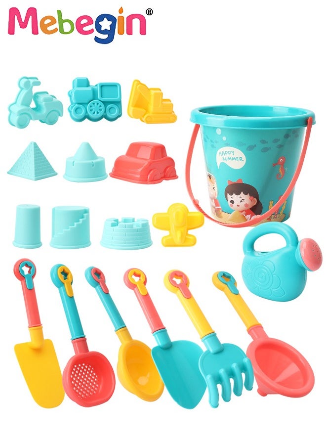 MEBEGIN - 18 Pieces Beach Toys Sand Bucket and Shovels Sand Molds Kids Beach Toys Beach Sand Pails for Beach Travel, Sand Toys for Kids and Toddlers - Image 1