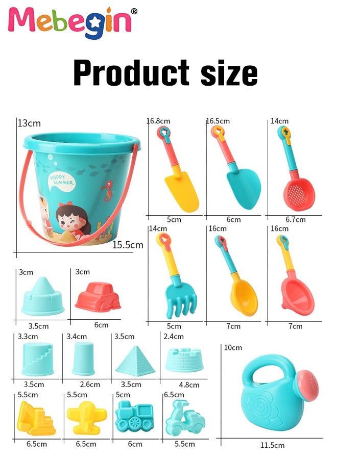 MEBEGIN - 18 Pieces Beach Toys Sand Bucket and Shovels Sand Molds Kids Beach Toys Beach Sand Pails for Beach Travel, Sand Toys for Kids and Toddlers - Image 1
