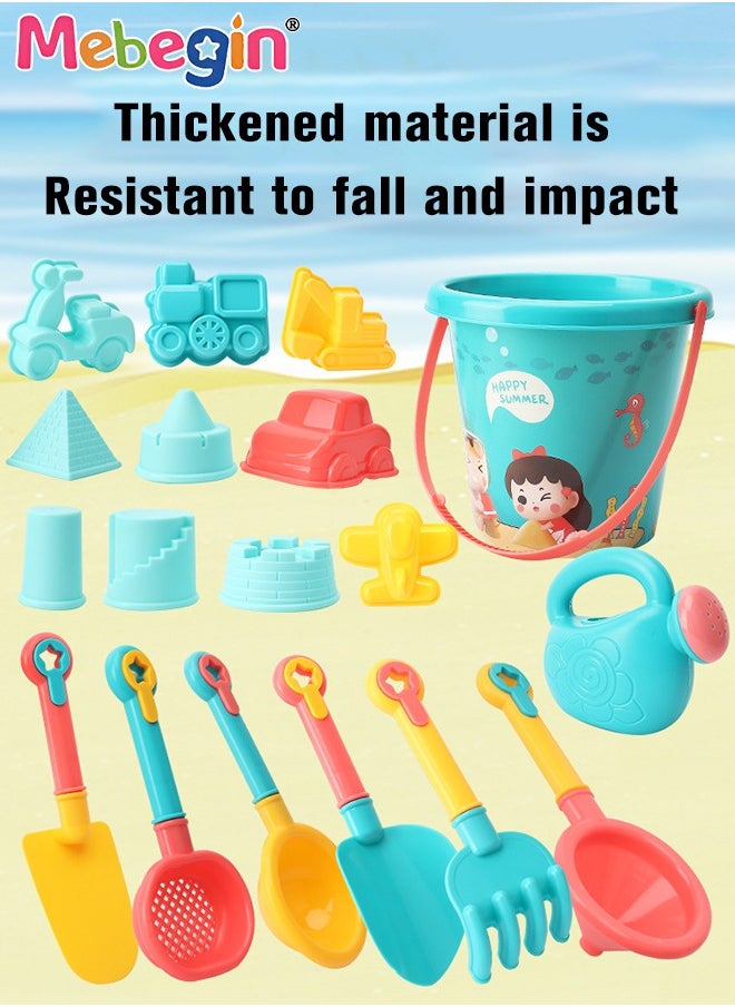 MEBEGIN - 18 Pieces Beach Toys Sand Bucket and Shovels Sand Molds Kids Beach Toys Beach Sand Pails for Beach Travel, Sand Toys for Kids and Toddlers - Image 1