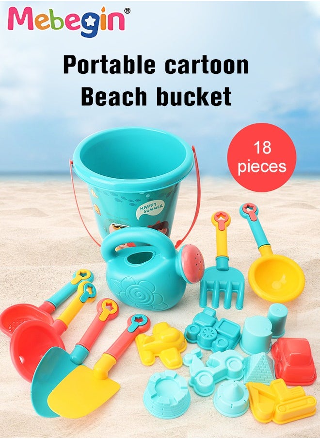 MEBEGIN - 18 Pieces Beach Toys Sand Bucket and Shovels Sand Molds Kids Beach Toys Beach Sand Pails for Beach Travel, Sand Toys for Kids and Toddlers - Image 1
