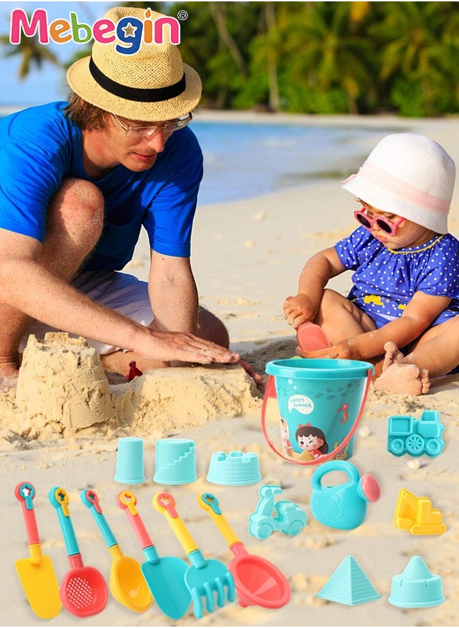 MEBEGIN - 18 Pieces Beach Toys Sand Bucket and Shovels Sand Molds Kids Beach Toys Beach Sand Pails for Beach Travel, Sand Toys for Kids and Toddlers - Image 1