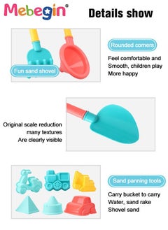 MEBEGIN 18 Pieces Beach Toys Sand Bucket and Shovels Sand Molds Kids Beach Toys Beach Sand Pails for Beach Travel, Sand Toys for Kids and Toddlers  - Image 2