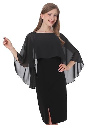 Baoqiya Women's Capelet Shawls and Wraps for Evening Dresses Soft Bridesmaid Shawl Chiffon Cape Wedding Cover Up (Black) - Image 1