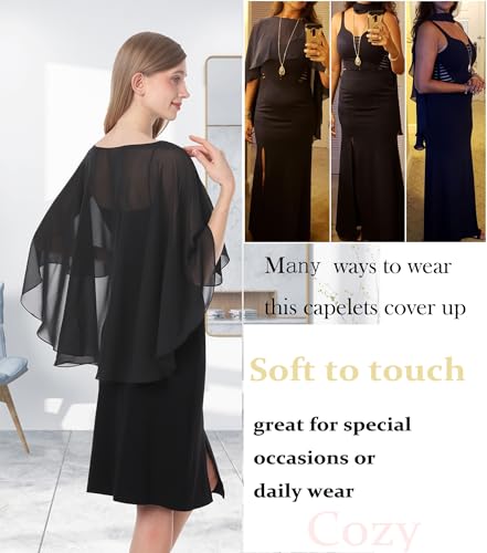 Baoqiya Women's Capelet Shawls and Wraps for Evening Dresses Soft Bridesmaid Shawl Chiffon Cape Wedding Cover Up (Black) - Image 5