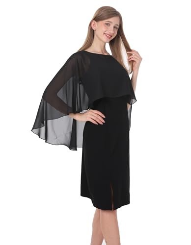 Baoqiya Women's Capelet Shawls and Wraps for Evening Dresses Soft Bridesmaid Shawl Chiffon Cape Wedding Cover Up (Black) - Image 3