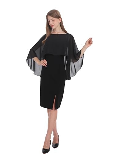 Baoqiya Women's Capelet Shawls and Wraps for Evening Dresses Soft Bridesmaid Shawl Chiffon Cape Wedding Cover Up (Black) - Image 2