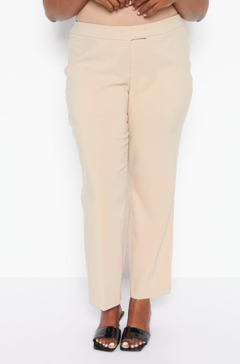 ANNE KLEIN Women Plus Size Solid Straight Leg Pants, Tan - Image 1
