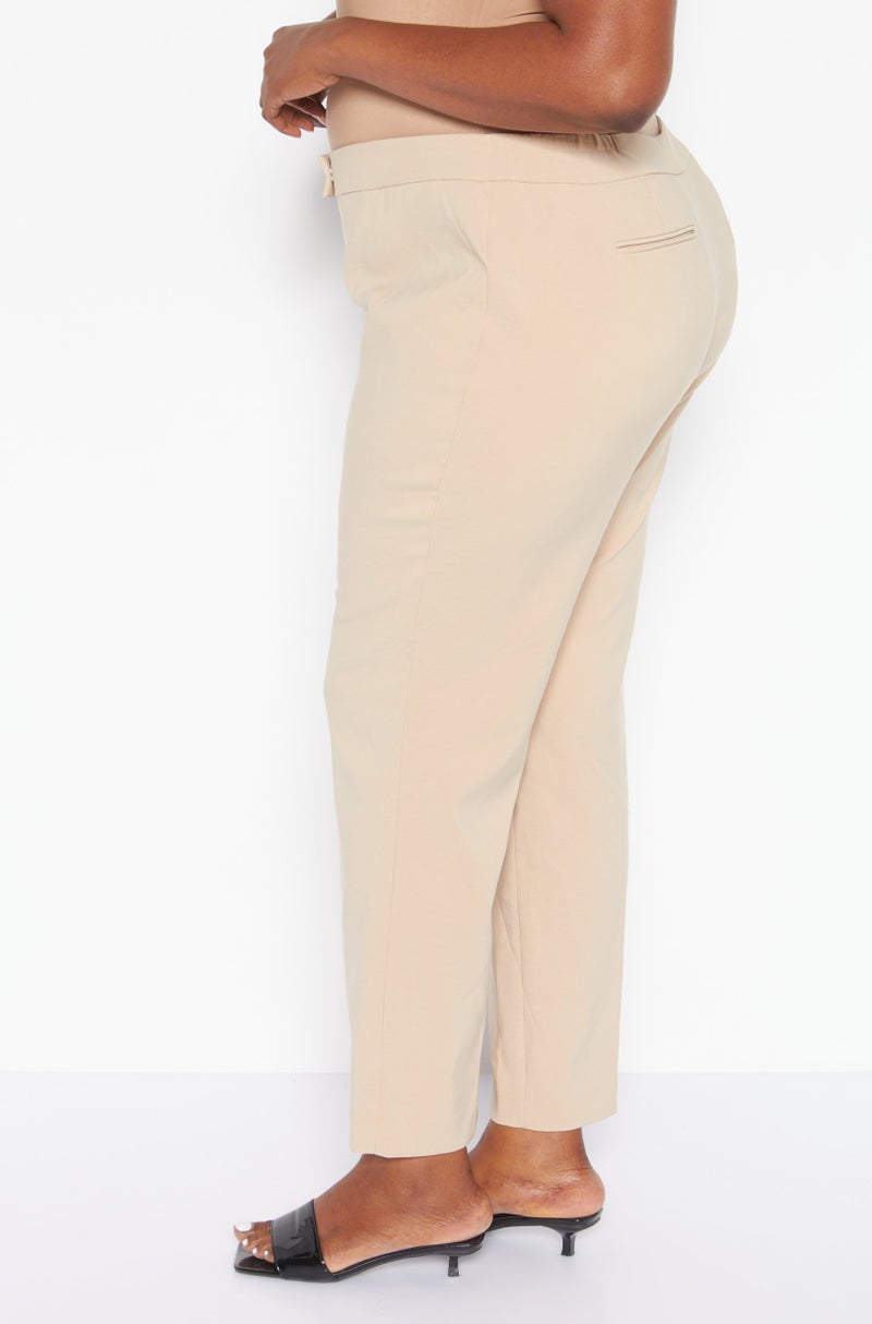 ANNE KLEIN Women Plus Size Solid Straight Leg Pants, Tan - Image 3