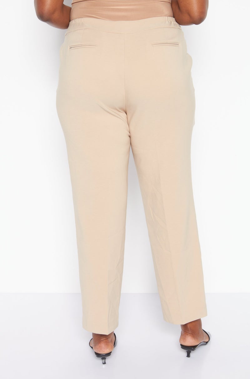 ANNE KLEIN Women Plus Size Solid Straight Leg Pants, Tan - Image 4