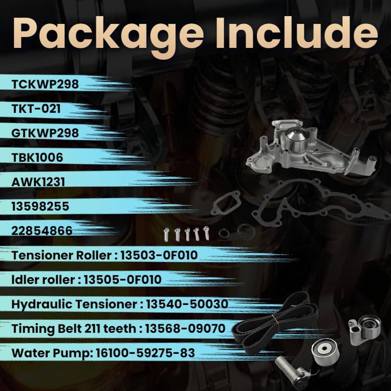 YIDEZU Engine Timing Belt Kit + Water Pump Compatible with Toyota 4Runner Land Cruiser & Lexus GS400 GX470 SC400 4.0L 4.3L 4.7L V8 Engine 1998-2010 TKT021 TCKWP298 - Image 3
