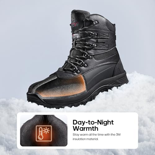NORTIV 8 Men's Insulated Waterproof Construction Rubber Sole Winter Snow Boots 2160443 Black Size 9.5 M - Image 2