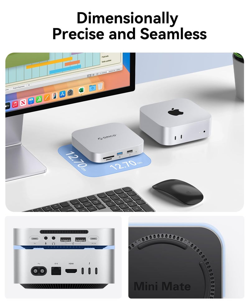 Orico محطة إرساء وتخزين ORICO MiniMate SE Mac mini M4 سعة 1 تيرابايت، SSD SATA خارجي (غير قابل للإزالة) بسرعة 5 جيجابت في الثانية (480 ميجابايت/ثانية)، USB A*4، USB-C، SD/TF 3.0، صوت 3.5 مم، تشمل كابلين - M4SE - Image 4