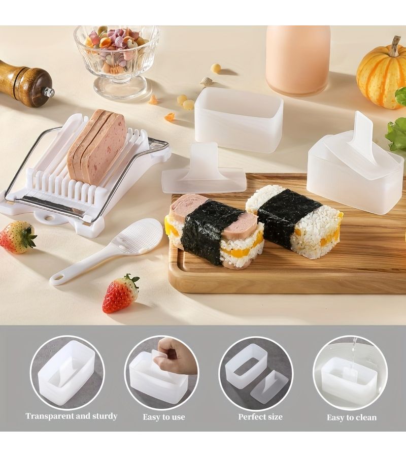 5Pcs Non Stick Spam Musubi Mold Set Sushi Onigiri Rice Press Butter Slicer - Image 2