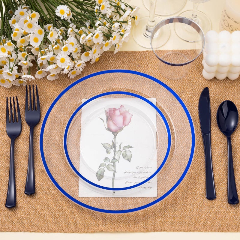 Beststar 350PCS Blue and Clear Plastic Dinnerware Sets for 50 Guests  Include 100 Blue Disposable Plates  100 Forks  50 Knives  50 Spoons  50 Cups - Image 5