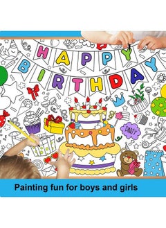 HOWAF Happy Birthday Coloring Poster With 24 Pcs (12 Colors) Paint Pens 33 X 47 Inches Jumbo Paper Coloring Banner Or Tablecloth For Classroom Home Party Supplies  - Image 5