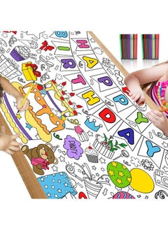 HOWAF Happy Birthday Coloring Poster With 24 Pcs (12 Colors) Paint Pens 33 X 47 Inches Jumbo Paper Coloring Banner Or Tablecloth For Classroom Home Party Supplies  - Image 1