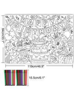 HOWAF Happy Birthday Coloring Poster With 24 Pcs (12 Colors) Paint Pens 33 X 47 Inches Jumbo Paper Coloring Banner Or Tablecloth For Classroom Home Party Supplies  - Image 4