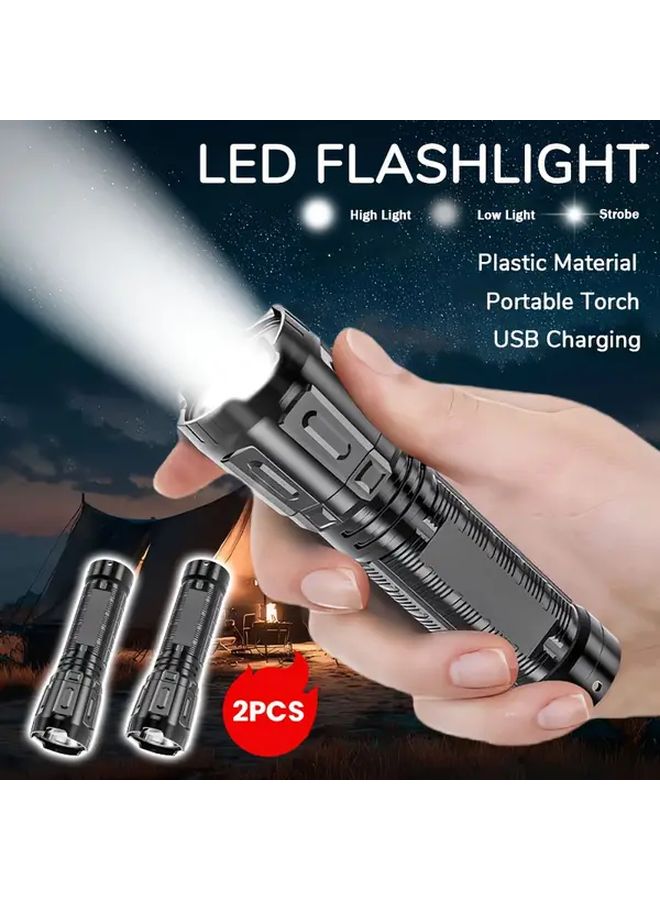 2pcs LED USB Rechargeable Mini Torch Multi Functional Emergency Flashlight 3 Modes - Image 3