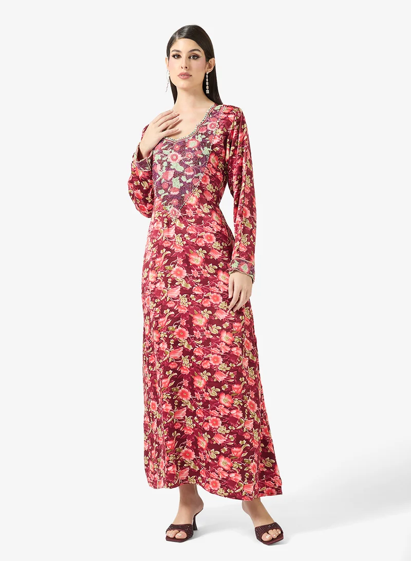 ARABIAN CLOSET Embellished Belted Jalabiya