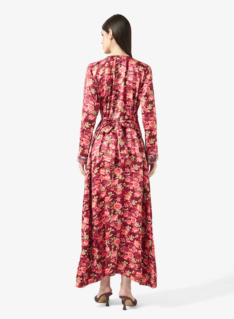 ARABIAN CLOSET Embellished Belted Jalabiya