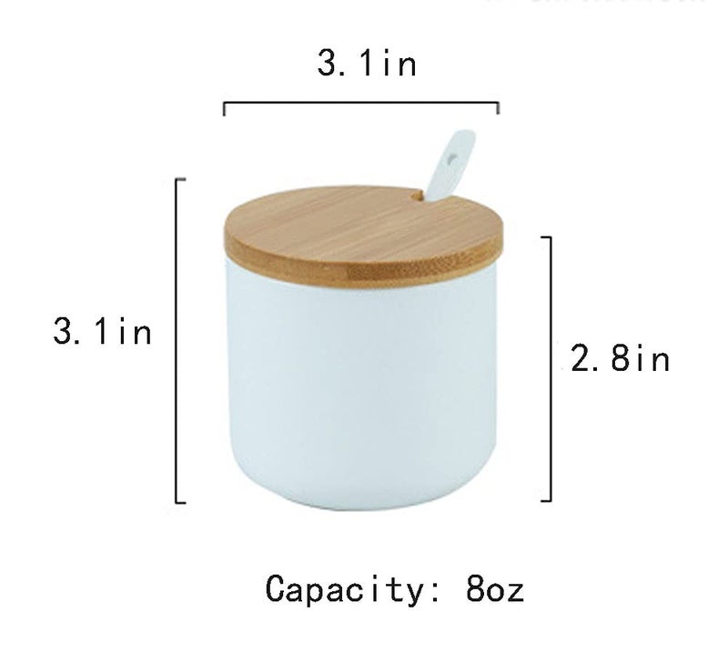 RockTrend Simple Pure Color Ceramic Spice Jar Seasoning Box Condiment Pot Sugar Bowl with Bamboo Lid and Spoon - Image 2