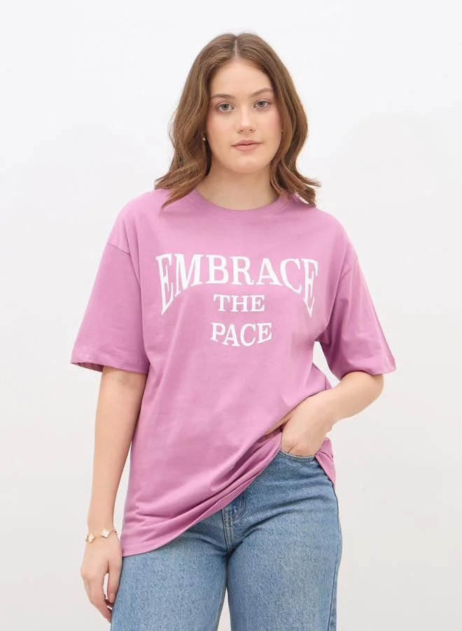 Styli Slogan Print Oversized T-Shirt